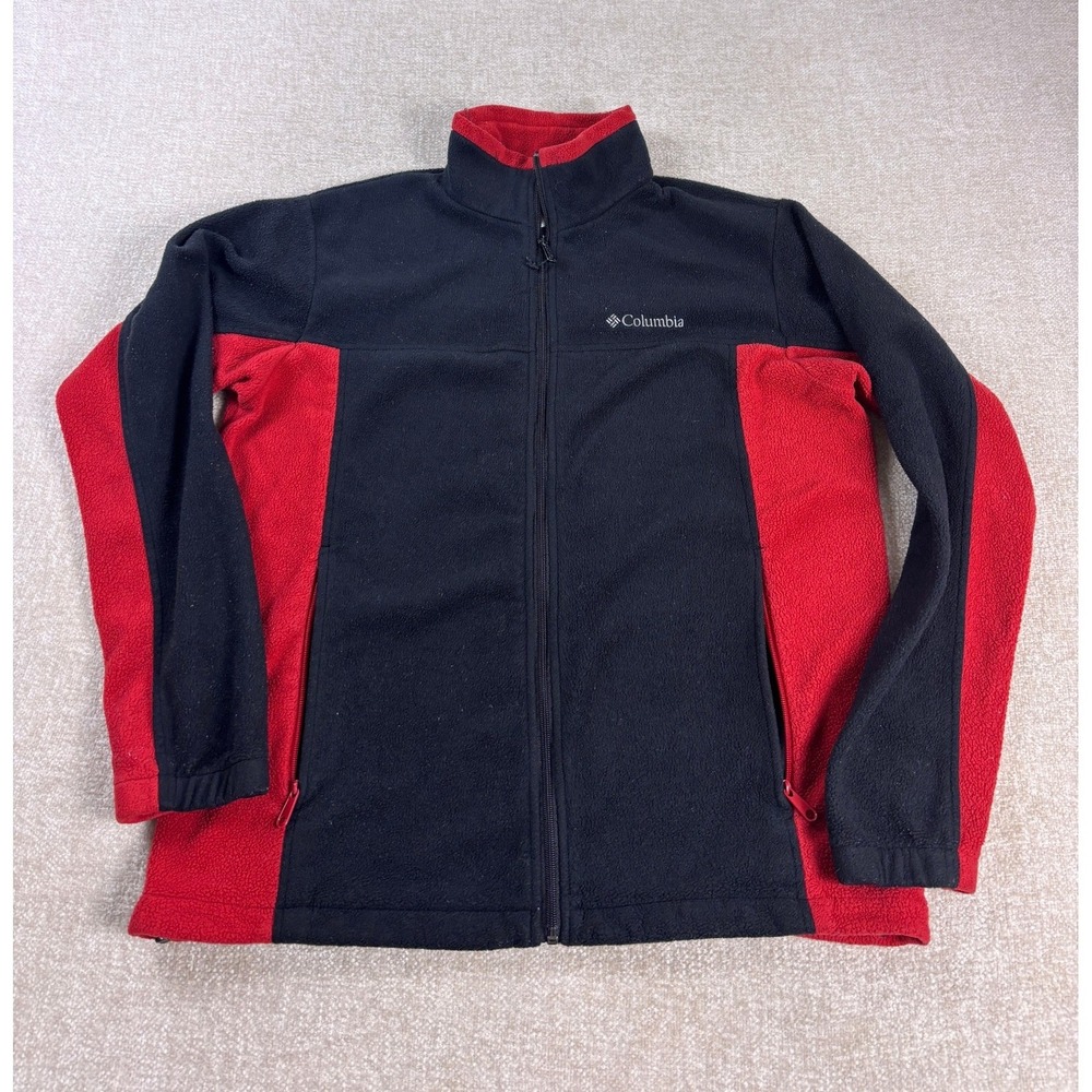 Columbia Mens Full Zip Fleece Jacket Black Red Colorblock XM6925 Size L